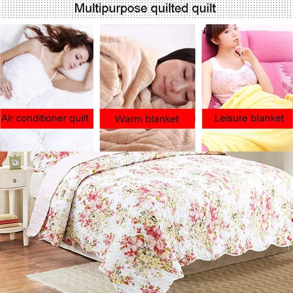 روتختی دونفره لوکس 3 تکه ست لحاف دار سایز کینگ 230 سانتی متر در 250 سانتی متر لحاف چاپی شامل 1 روکش تخت 2 روبالشتی ملحفه سبک وزن، C-230CM250CM، A-king 230cm*250cm