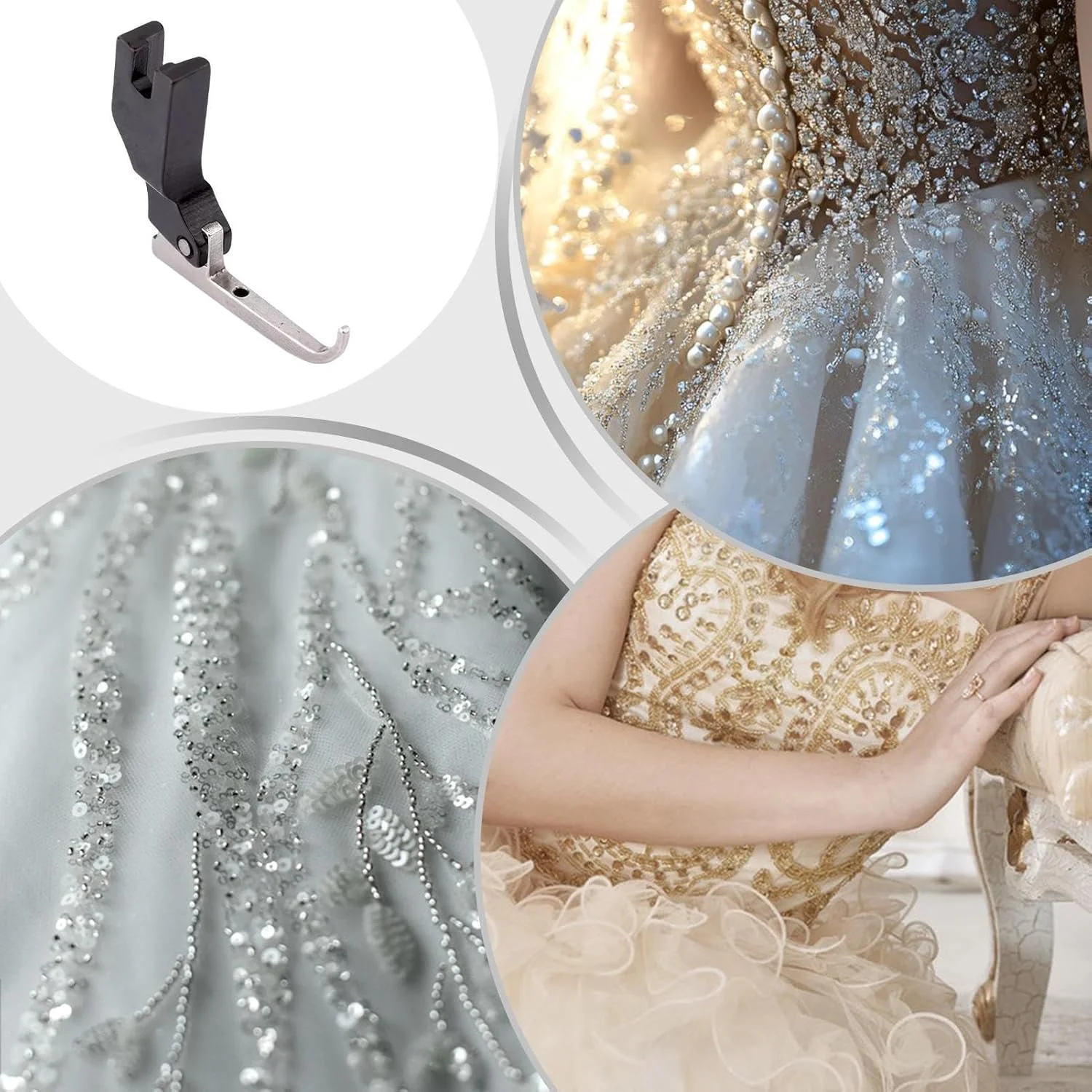 پایه دوخت لباس عروس، پایه دوخت پارچه | ابزارهای چند منظوره برای دوخت مستقیم، لحاف دوزی، مهره دوزی و چین دادن پولک