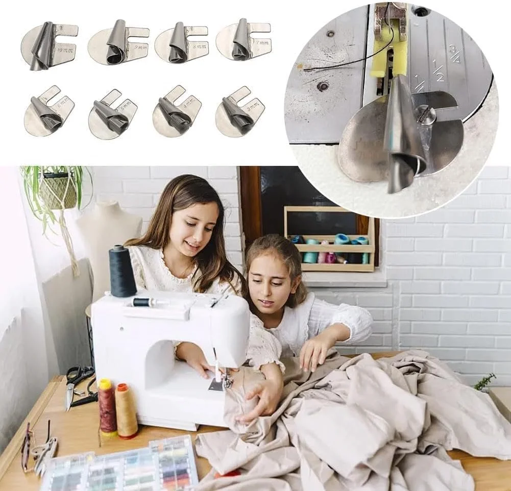 پایه لب تو (پس دوز) چرخ خیاطی، مجموعه پایه های لب تو 3 تا 10 میلی متر، 8 سایز مختلف، پایه لب تو مناسب برای چرخ خیاطی های خانگی و صنعتی (6 عدد - 3/4/5/6/7/8 میلی متر)