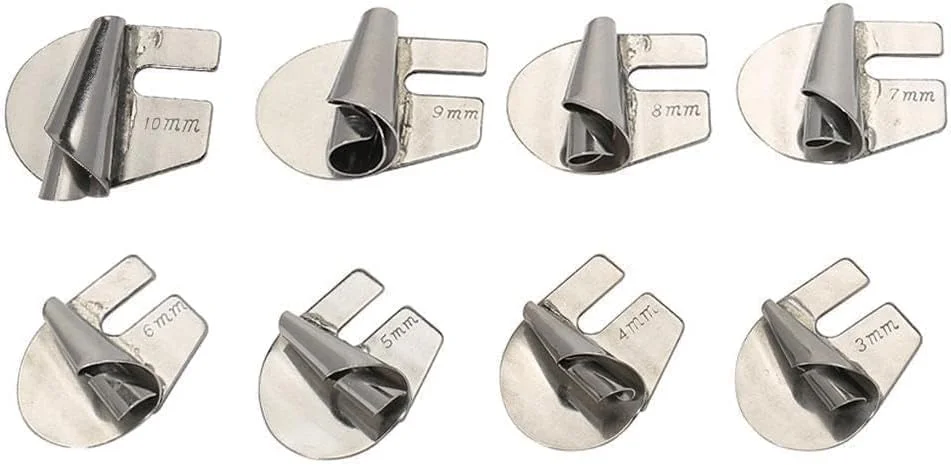 پایه لب تو (پس دوز) چرخ خیاطی، مجموعه پایه های لب تو 3 تا 10 میلی متر، 8 سایز مختلف، پایه لب تو مناسب برای چرخ خیاطی های خانگی و صنعتی (6 عدد - 3/4/5/6/7/8 میلی متر)