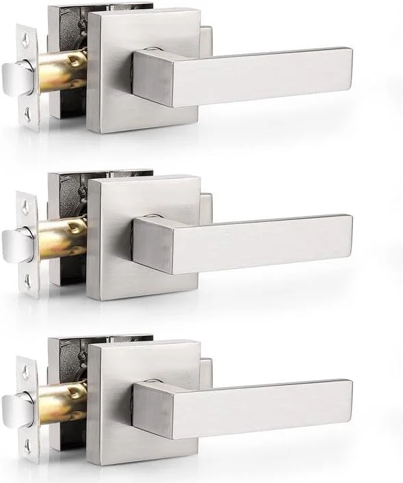 دستگیره اهرمی درب راهرو و کمد پروبریكو، بسته 3 عددی، دستگیره درب داخلی با روکش نیکل ساتن، دستگیره درب بدون کلید، دستگیره اهرمی درب سنگین مدرن