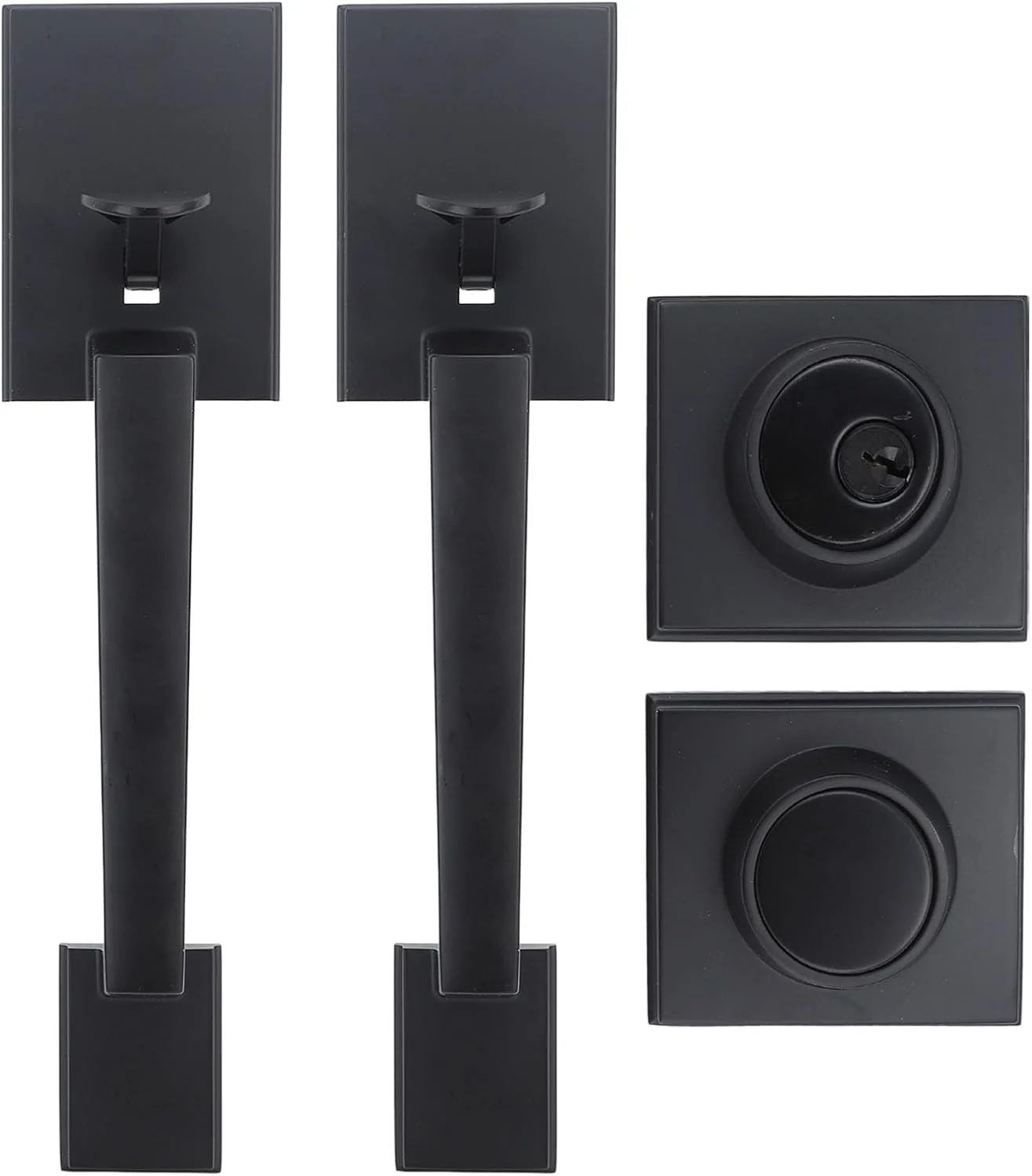 ست دستگیره دو درب Gugxiom، ست دستگیره درب ورودی سنگین با فاصله سوراخ قابل تنظیم، دستگیره درب دوتایی مشکی مات با دستگیره ثابت برای درب های بیرونی ورودی کنار هم (مشکی)