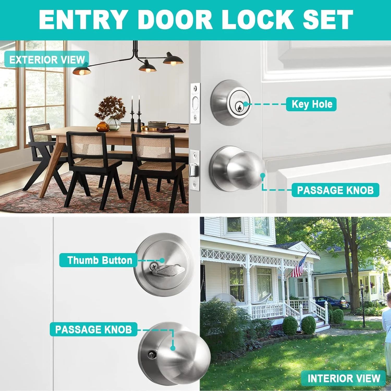 ست قفل درب ورودی GUA OYH، دستگیره درب ورودی نیکل ساتن با قفل زبانه تک سیلندر و دستگیره توپی، دستگیره درب سنگین برای درب ورودی یا درب اداری ست قفل درب ورودی GUA OYH، دستگیره درب ورودی نیکل ساتن با قفل زبانه تک سیلندر و دستگیره توپی، دستگیره درب سنگین برای درب ورودی یا درب اداری