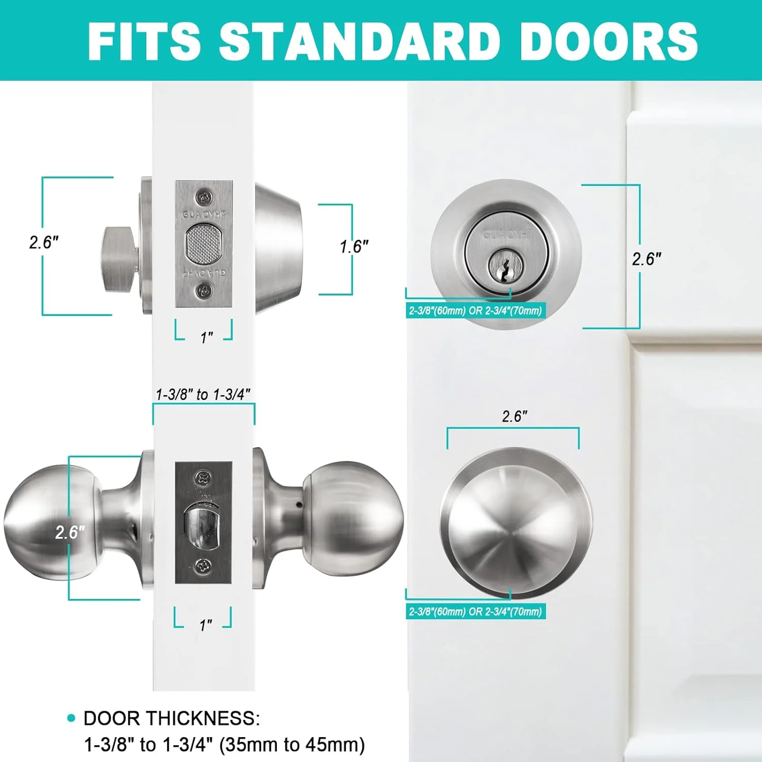 ست قفل درب ورودی GUA OYH، دستگیره درب ورودی نیکل ساتن با قفل زبانه تک سیلندر و دستگیره توپی، دستگیره درب سنگین برای درب ورودی یا درب اداری ست قفل درب ورودی GUA OYH، دستگیره درب ورودی نیکل ساتن با قفل زبانه تک سیلندر و دستگیره توپی، دستگیره درب سنگین برای درب ورودی یا درب اداری