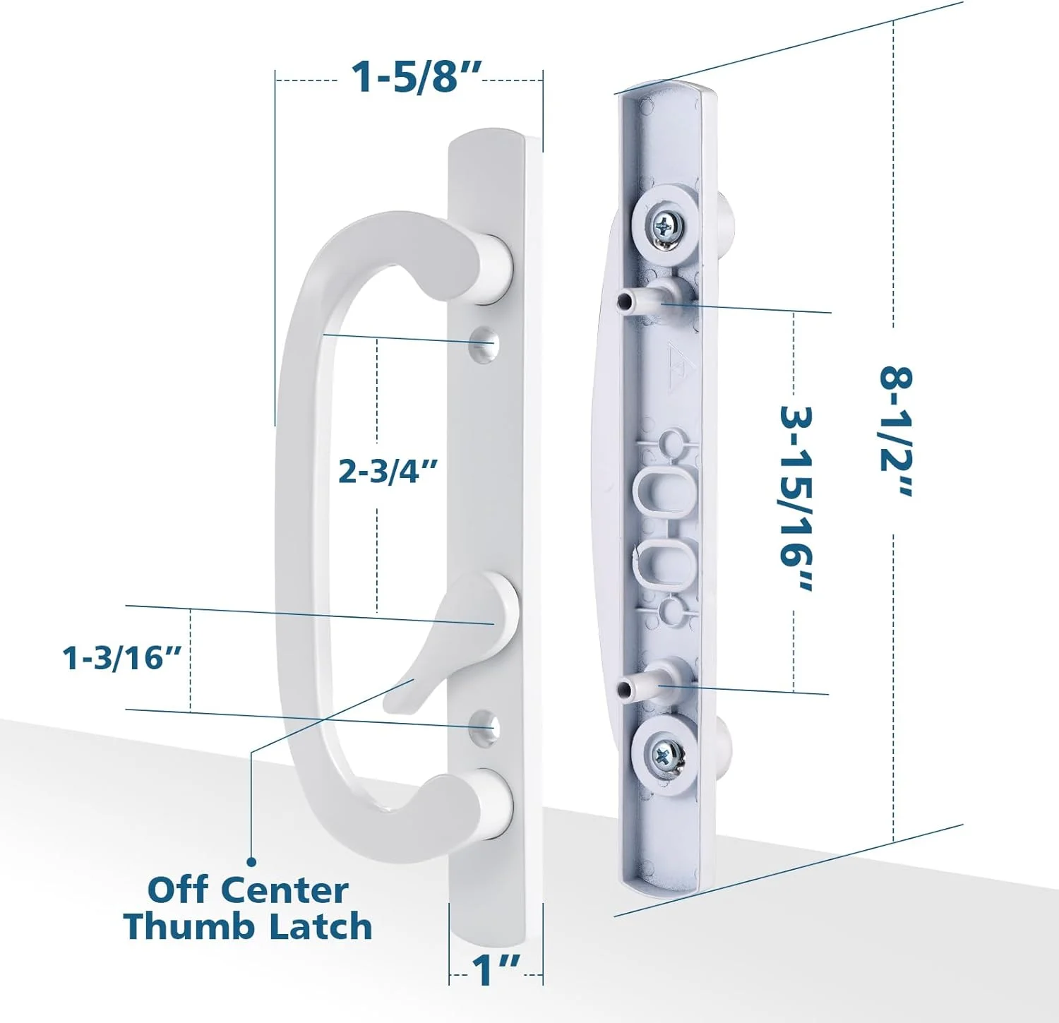 دستگیره درب کشویی پاسیو بدون کلید با موقعیت افست، زاویه 45 درجه، فاصله سوراخ 3-15/16 اینچ، مناسب برای درهای با ضخامت 1-3/8 اینچ تا 2-1/4 اینچ، دایکاست سفید با قفل زبانه ای دستگیره درب کشویی پاسیو بدون کلید با موقعیت افست، زاویه 45 درجه، فاصله سوراخ 3-15/16 اینچ، مناسب برای درهای با ضخامت 1-3/8 اینچ تا 2-1/4 اینچ، دایکاست سفید با قفل زبانه ای