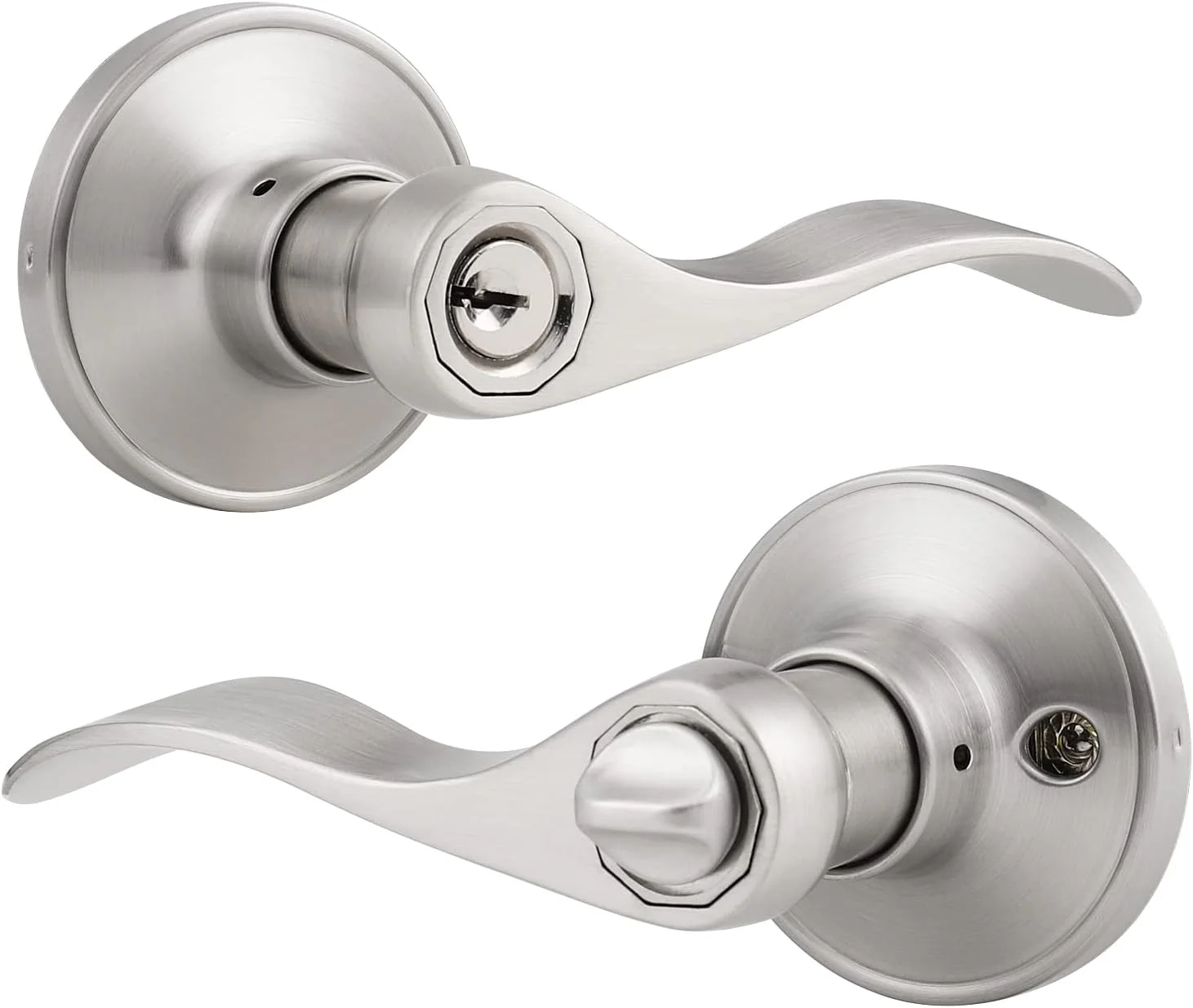 دستگیره درب ورودی Knobonly، بسته 6 عددی، یکسان کلید خور، دستگیره درب بیرونی، قابل برگشت راست یا چپ، قفل ساتن نیکل