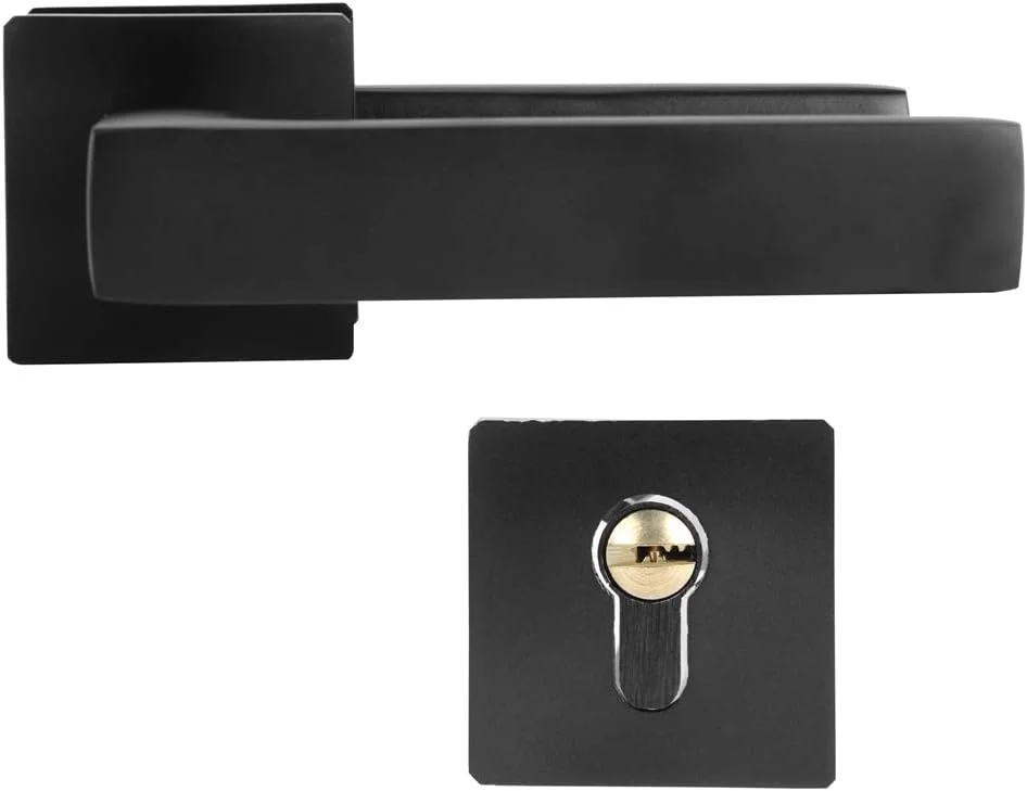 دستگیره قفل مربعی مدرن، دستگیره درب بیرونی و مجموعه قفل های زبانه دار، مجموعه دستگیره استوانه ای قفل مشکی ساده قابل تنظیم، لوازم جانبی دستگیره درب قفل دار