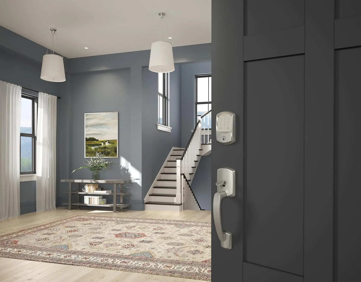 دستگیره ورودی شلاگ مدل FE285GRW619DELLH Greenwich با اهرم درب چپ گرد Delfayo، روکش نیکل ساتن دستگیره ورودی شلاگ مدل FE285GRW619DELLH Greenwich با اهرم درب چپ گرد Delfayo، روکش نیکل ساتن