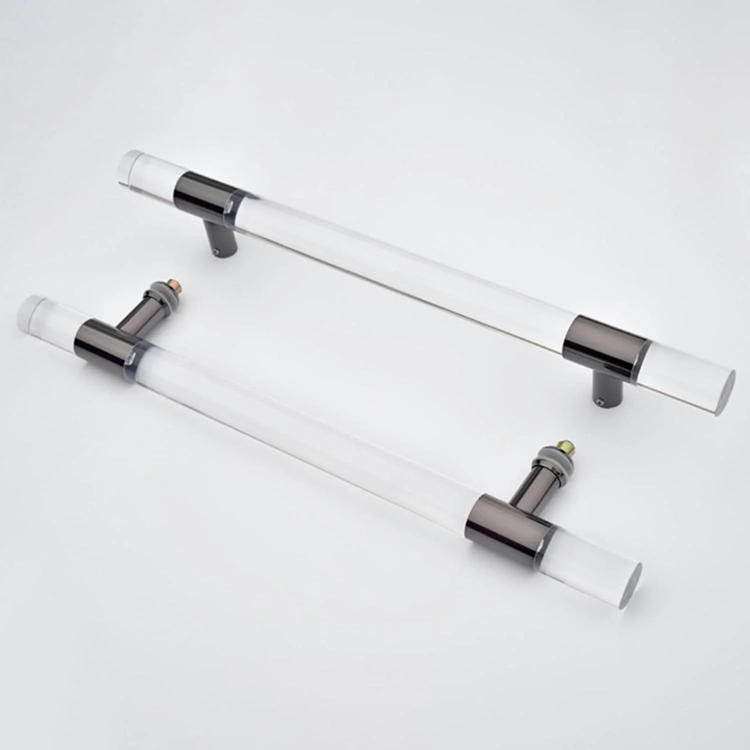 دستگیره درب انبار کریستالی شفاف اکریلیک، میله کششی و فشاری بلند برای درب های تجاری سوله و دروازه، دستگیره درب چوبی/شیشه ای، نصب دو طرفه، مشکی-150X130cm/59.1"X51.2"