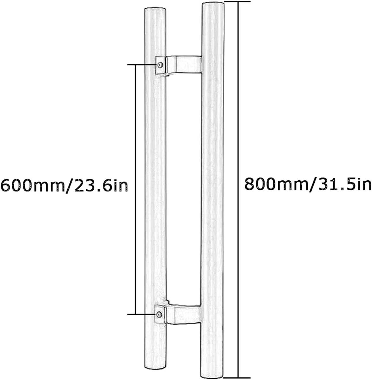 دستگیره درب سخت افزاری، دستگیره کشویی درب منزل، اداره، هتل، درب شیشه ای، درب چوبی، درب فلزی، لوله گرد استیل - 2 رنگ، 9 سایز، B-800×600mm
