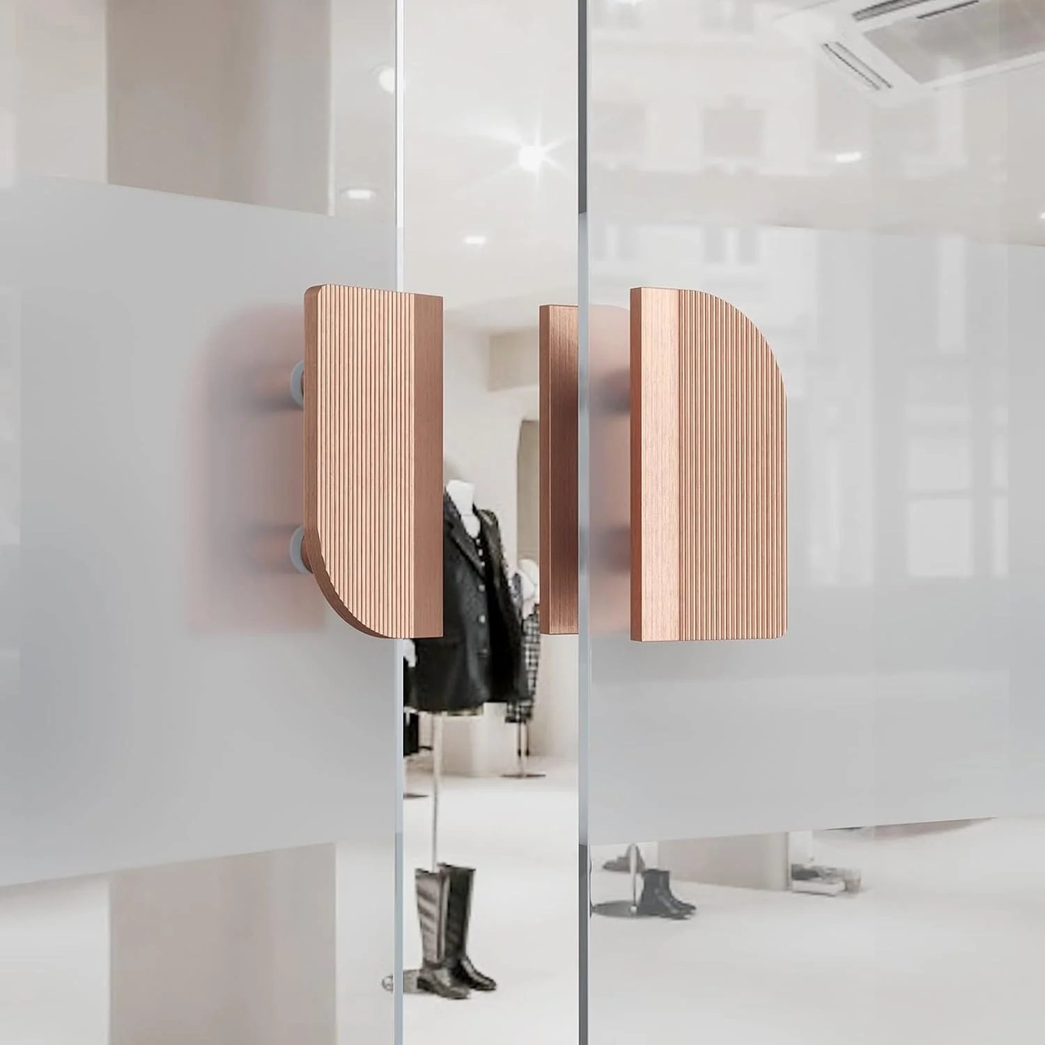 دستگیره درب کشویی انبار، ست دستگیره درب شیشه ای، دستگیره های کششی آلومینیومی سنگین تجاری، دستگیره های تزئینی درب ورودی با واشر، 20 30 40 50 60، مس قرمز - طول 30 سانتی متر / 11.8 اینچ