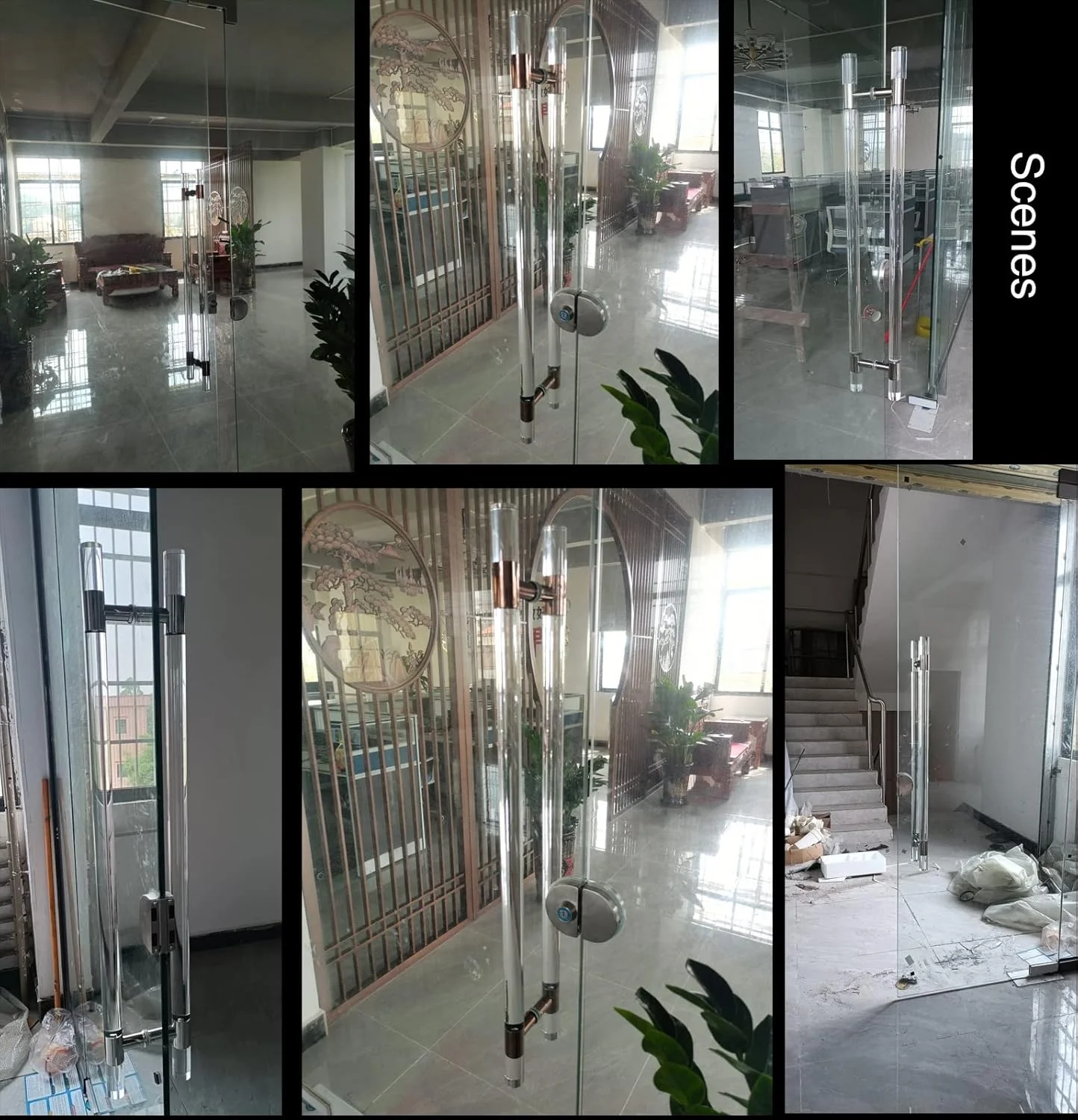 دستگیره درب ورودی شفاف 60، 80، 100، 120 سانتی متری، دستگیره های میله ای فشاری و کششی H شکل نصب شده دو طرفه برای درب های شیشه ای خانه/اداره، کیت های کامل، طلایی - 100 سانتی متر