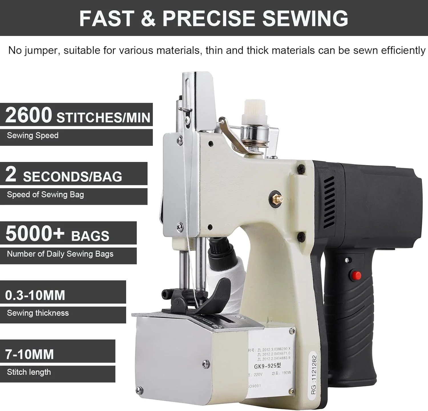 دستگاه گونی دوزی قابل حمل QIVGXBO، دستگاه دوخت و دوز برقی برای بسته بندی و پلمپ کیسه های بافته شده، گونی، کیسه های کاغذی برنج و پلاستیکی دستگاه گونی دوزی قابل حمل QIVGXBO، دستگاه دوخت و دوز برقی برای بسته بندی و پلمپ کیسه های بافته شده، گونی، کیسه های کاغذی برنج و پلاستیکی