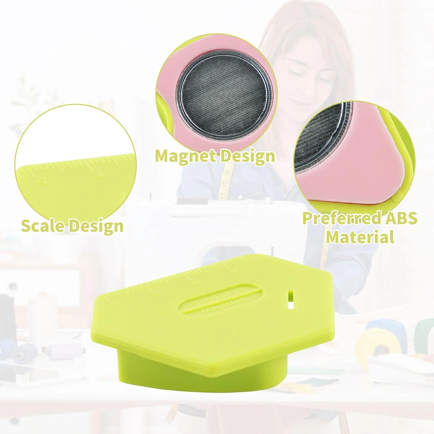 راهنمای درز مغناطیسی QINGYIWL بسته 2 عددی برای چرخ خیاطی، راهنمای درز مغناطیسی با مقیاس، لوازم جانبی خیاطی برای چرخ خیاطی