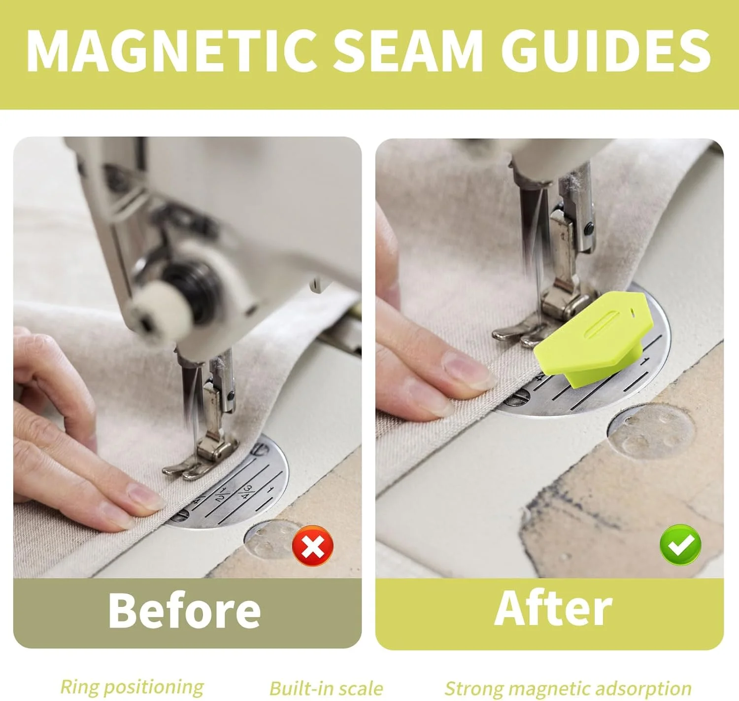 راهنمای درز مغناطیسی QINGYIWL بسته 2 عددی برای چرخ خیاطی، راهنمای درز مغناطیسی با مقیاس، لوازم جانبی خیاطی برای چرخ خیاطی