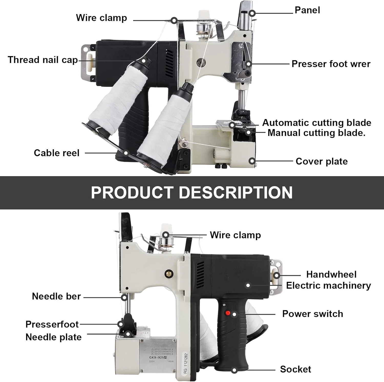 دستگاه گونی دوزی قابل حمل QIVGXBO، دستگاه دوخت و دوز برقی برای بسته بندی و پلمپ کیسه های بافته شده، گونی، کیسه های کاغذی برنج و پلاستیکی دستگاه گونی دوزی قابل حمل QIVGXBO، دستگاه دوخت و دوز برقی برای بسته بندی و پلمپ کیسه های بافته شده، گونی، کیسه های کاغذی برنج و پلاستیکی