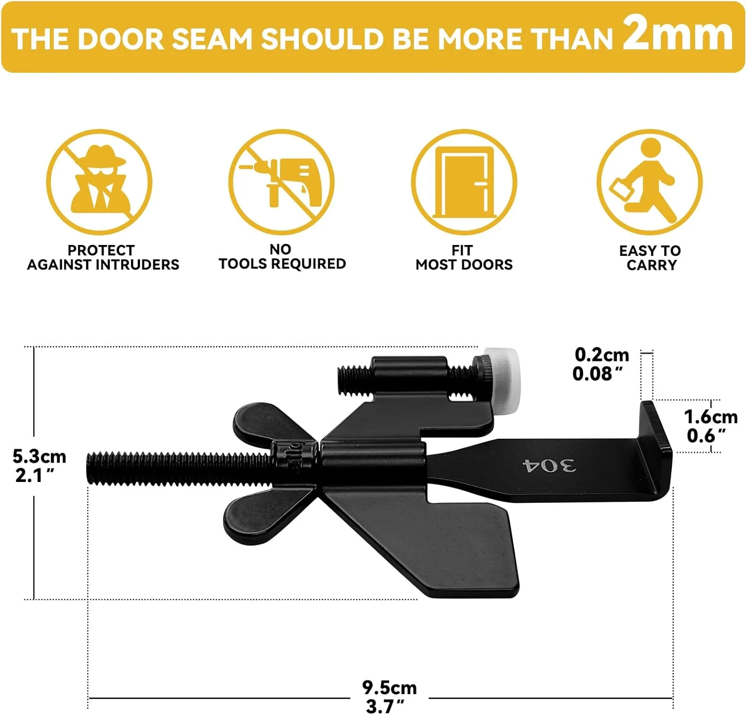 قفل درب قابل حمل مشکی Rerishom، قفل درب امنیتی خانگی، قفل مسافرتی برای ایمنی و حریم خصوصی بیشتر، ایده آل برای مسافرت، هتل، خانه، آپارتمان، خوابگاه