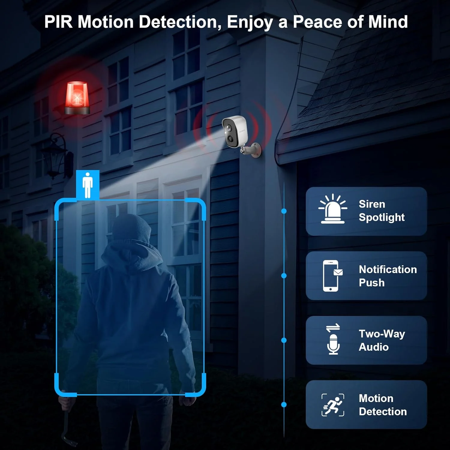 دوربین های امنیتی بی سیم فضای باز، دوربین های وای فای 2K با باتری برای امنیت خانه با تشخیص حرکت هوش مصنوعی، دید در شب رنگی، نورافکن، آژیر، ضد آب، ذخیره سازی SD/Cloud - بسته 2 عددی دوربین های امنیتی بی سیم فضای باز، دوربین های وای فای 2K با باتری برای امنیت خانه با تشخیص حرکت هوش مصنوعی، دید در شب رنگی، نورافکن، آژیر، ضد آب، ذخیره سازی SD/Cloud - بسته 2 عددی
