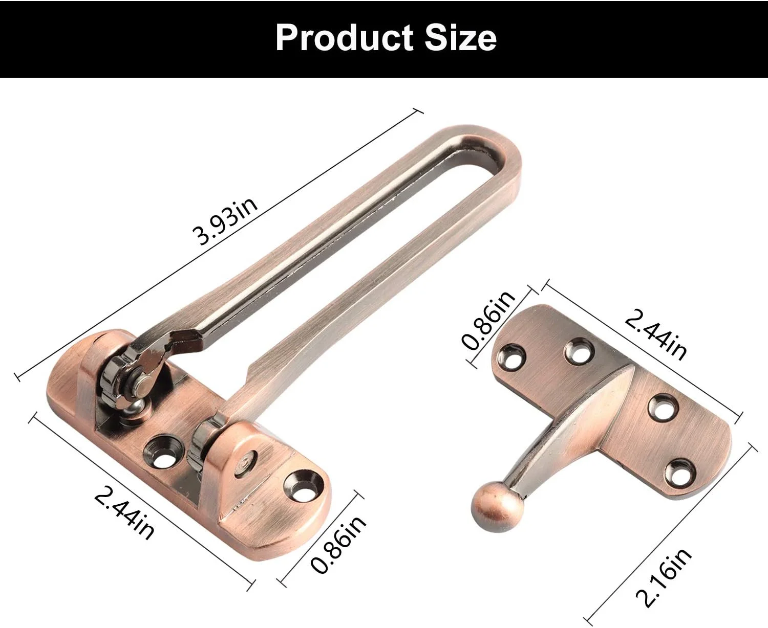 قفل تقویت درب SAISN، قفل میله ای چرخشی برای امنیت خانه، قفل درب ورودی برای کودکان، آلیاژ آلومینیوم ضخیم و جامد (نقره ای)