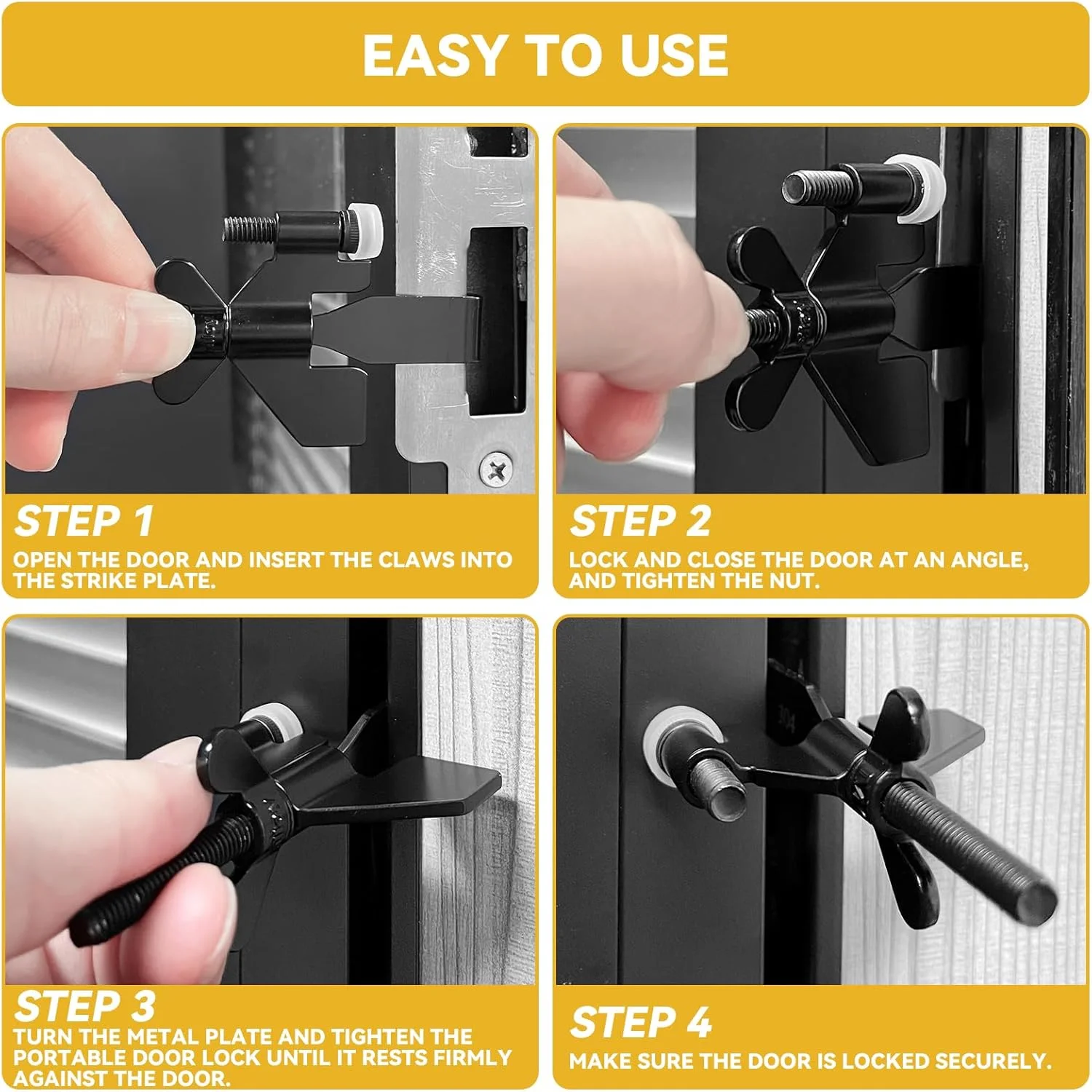 قفل درب قابل حمل مشکی Rerishom، قفل درب امنیتی خانگی، قفل مسافرتی برای ایمنی و حریم خصوصی بیشتر، ایده آل برای مسافرت، هتل، خانه، آپارتمان، خوابگاه