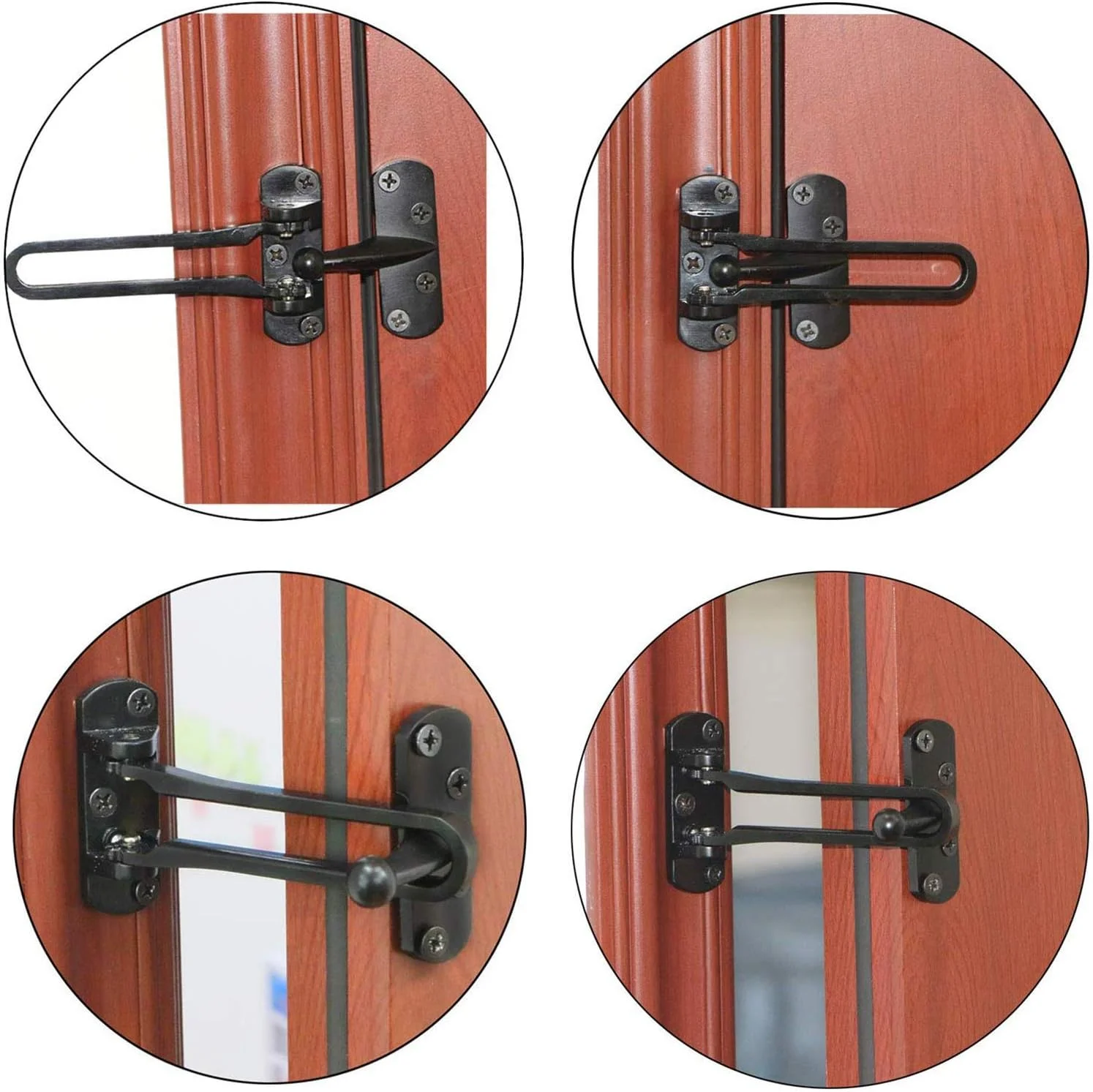 قفل تقویت درب SAISN، قفل میله ای چرخشی برای امنیت خانه، قفل درب ورودی برای کودکان، آلیاژ آلومینیوم ضخیم و جامد (نقره ای)