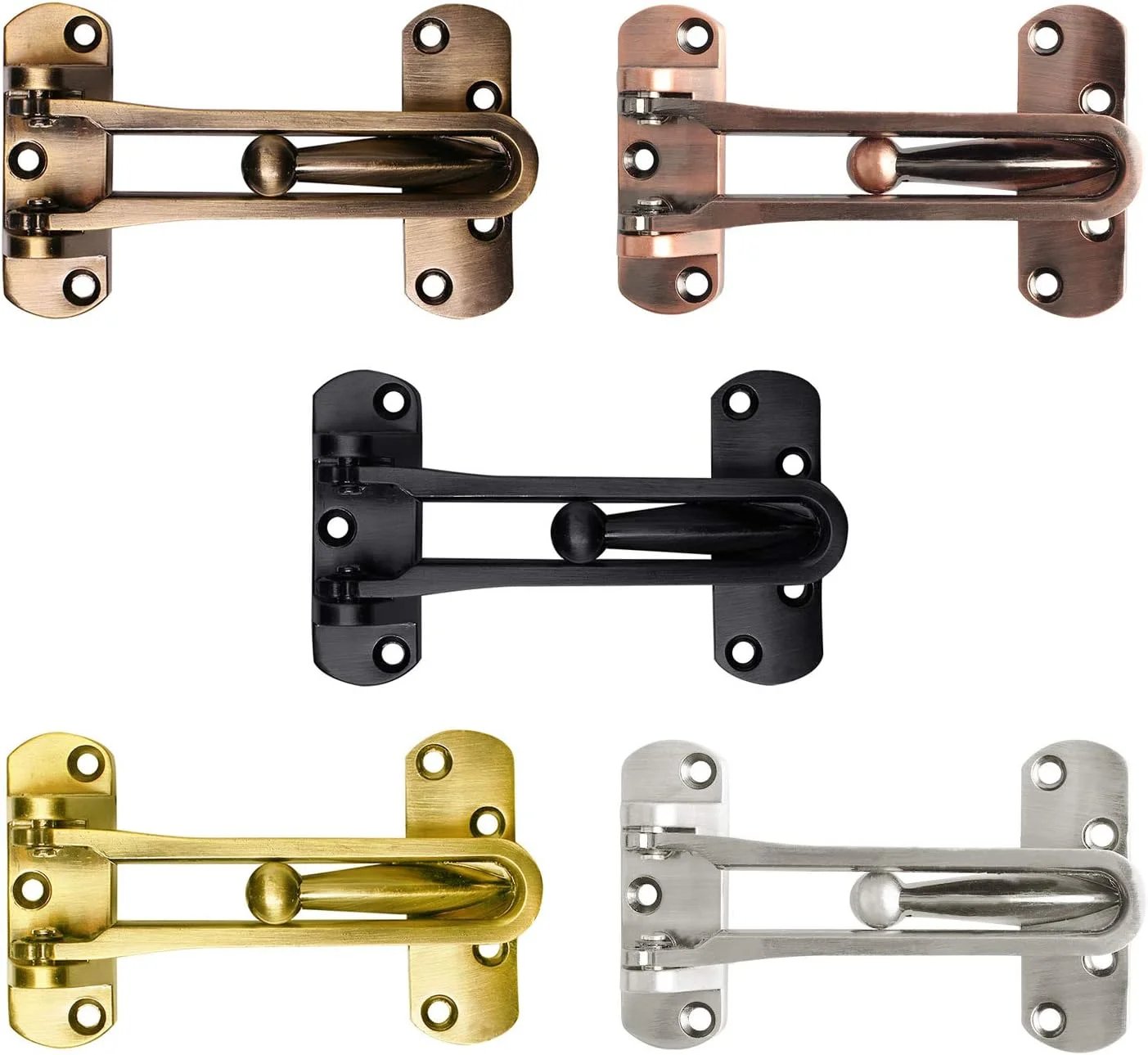 قفل تقویت درب SAISN، قفل میله ای چرخشی برای امنیت خانه، قفل درب ورودی برای کودکان، آلیاژ آلومینیوم ضخیم و جامد (نقره ای)