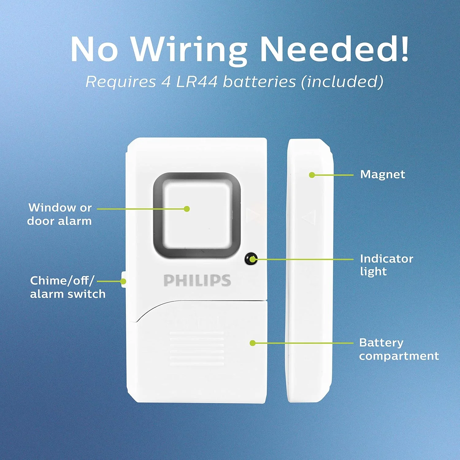 آلارم پنجره و درب امنیتی شخصی فیلیپس، بسته 4 عددی، حفاظت DIY، هشدار سرقت، بی سیم، زنگ/آلارم، نصب آسان، ایده آل برای خانه، گاراژ، آپارتمان، RV و غیره، LRM3320W/27