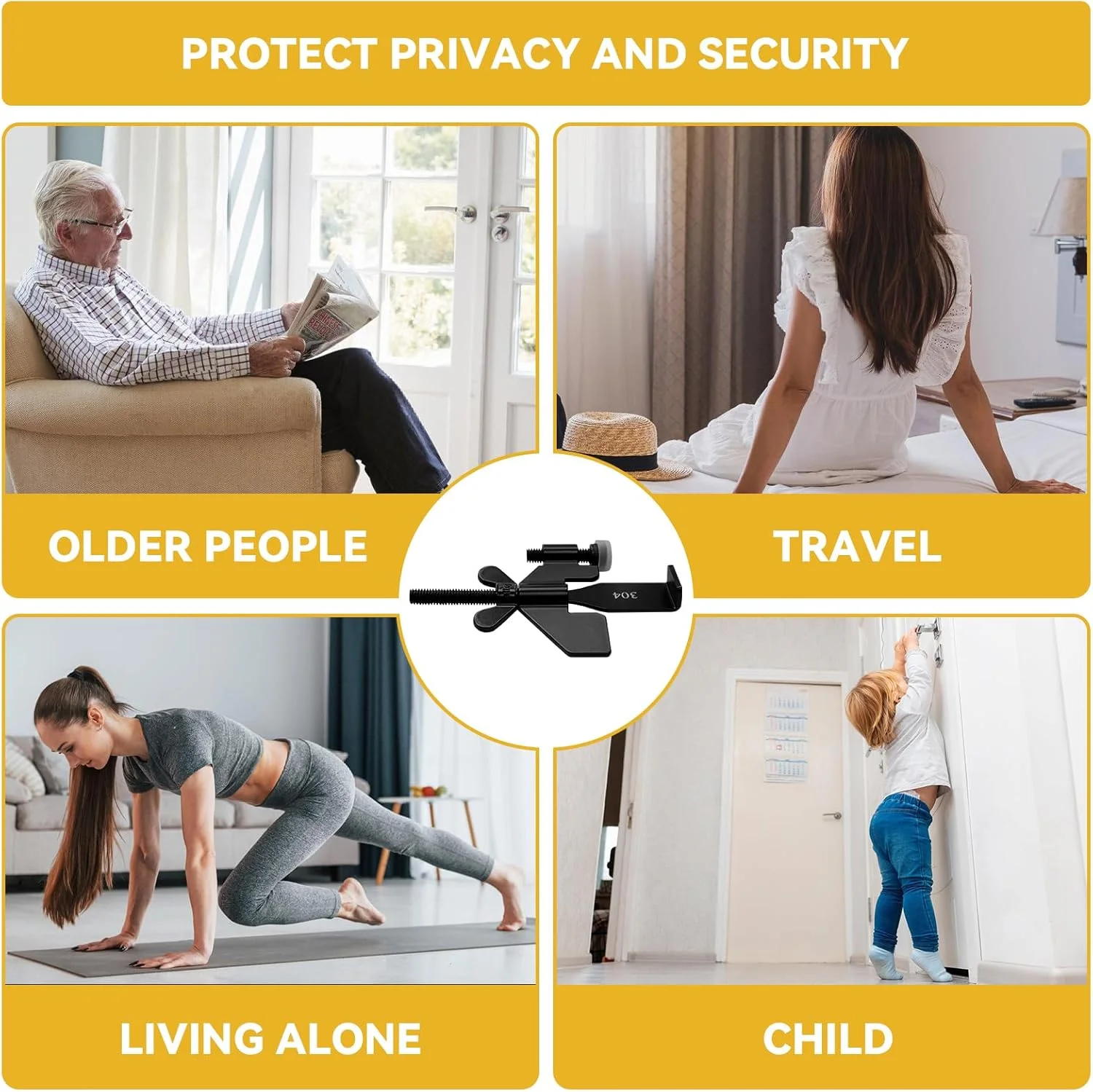 قفل درب قابل حمل مشکی Rerishom، قفل درب امنیتی خانگی، قفل مسافرتی برای ایمنی و حریم خصوصی بیشتر، ایده آل برای مسافرت، هتل، خانه، آپارتمان، خوابگاه