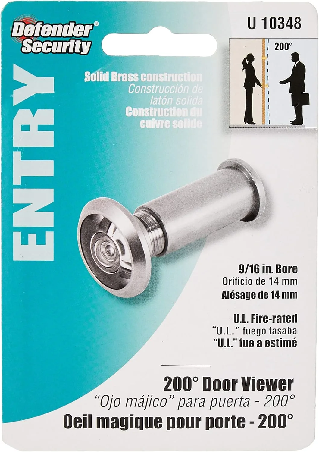 چشمی درب امنیتی پرایم-لاین Defender Security U 10348، زاویه دید 200 درجه، نیکل ساتن، برنجی جامد