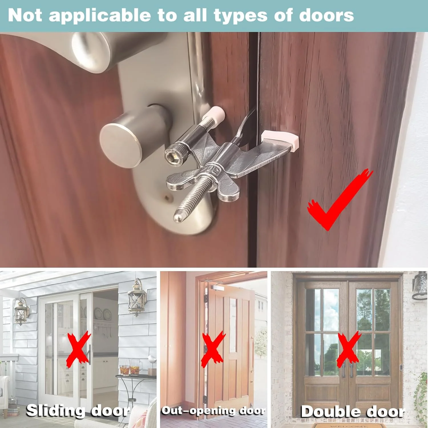 قفل درب قابل حمل ELEMGULY، قفل درب ایمنی قابل تنظیم با درپوش های سیلیکونی محافظ برای خانه، مسافرت، هتل ها، آپارتمان ها برای افزایش ایمنی، نقره ای