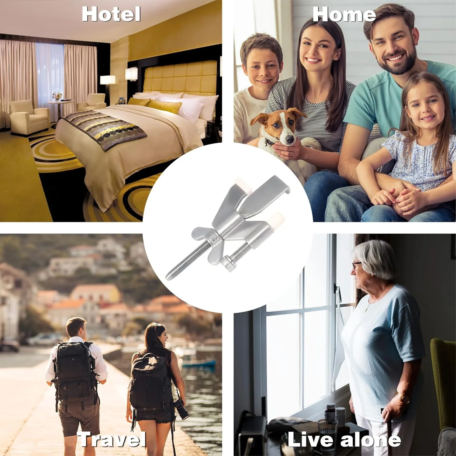 قفل درب قابل حمل ELEMGULY، قفل درب ایمنی قابل تنظیم با درپوش های سیلیکونی محافظ برای خانه، مسافرت، هتل ها، آپارتمان ها برای افزایش ایمنی، نقره ای