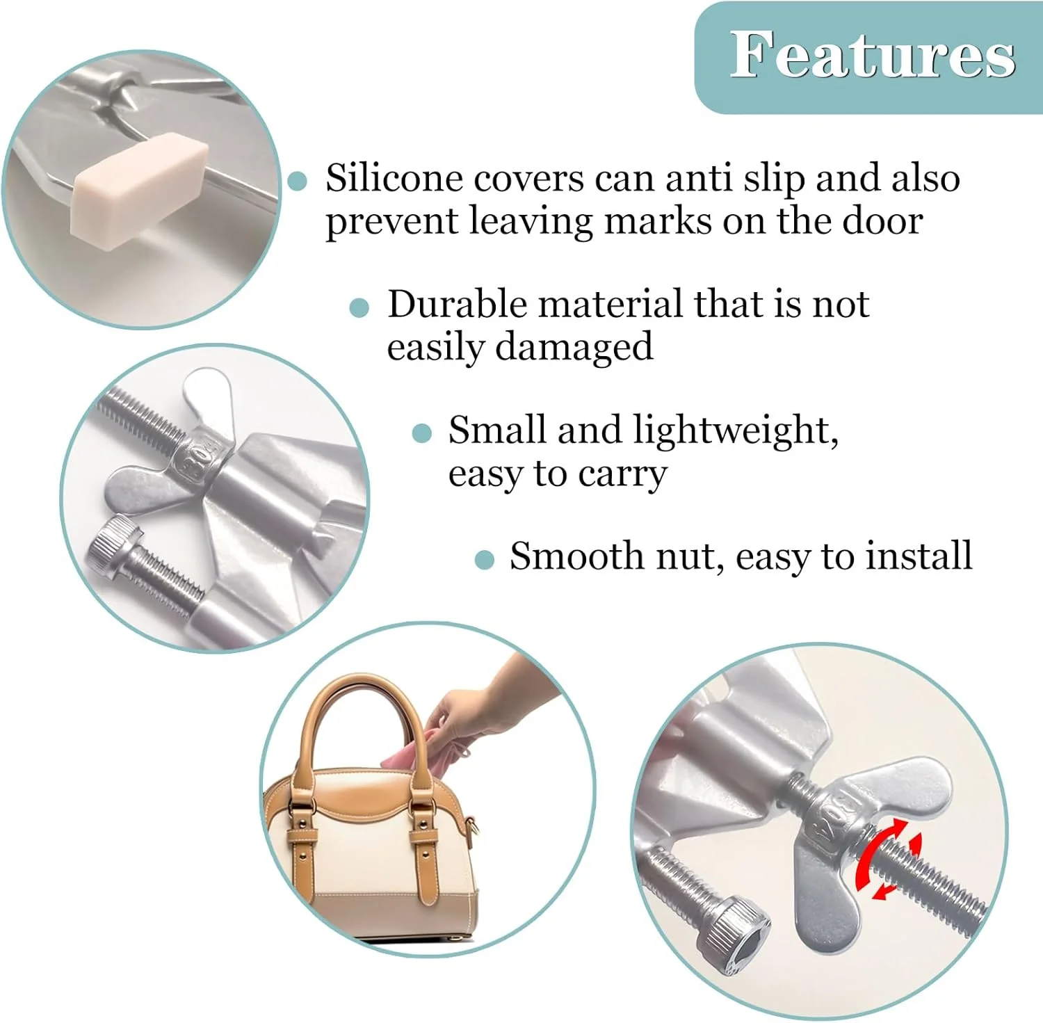 قفل درب قابل حمل ELEMGULY، قفل درب ایمنی قابل تنظیم با درپوش های سیلیکونی محافظ برای خانه، مسافرت، هتل ها، آپارتمان ها برای افزایش ایمنی، نقره ای