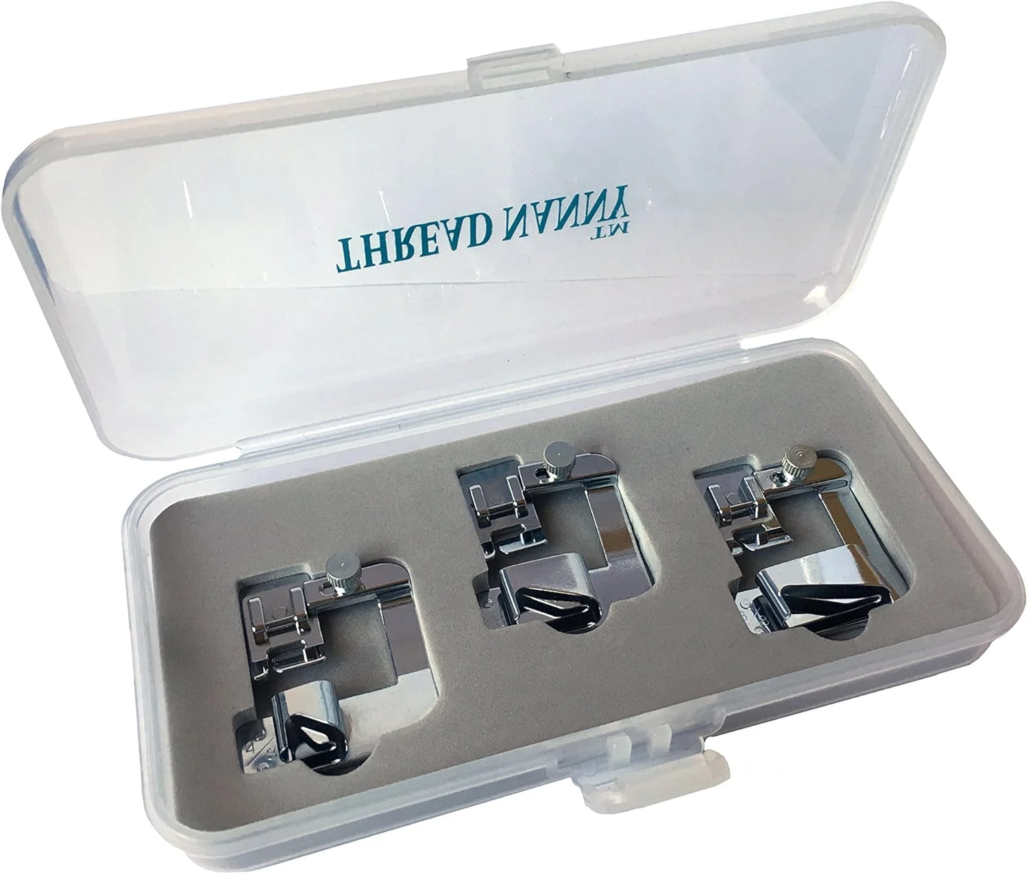 بسته پایه دوخت لبه باریک سه تایی ThreadNanny، سایزهای 4/8، 6/8 و 8/8 اینچ، مناسب برای تمامی چرخ خیاطی های پایه کوتاه Singer، Brother Babylock، Euro-Pro، Janome Kenmore White Juki Simplicity Elna