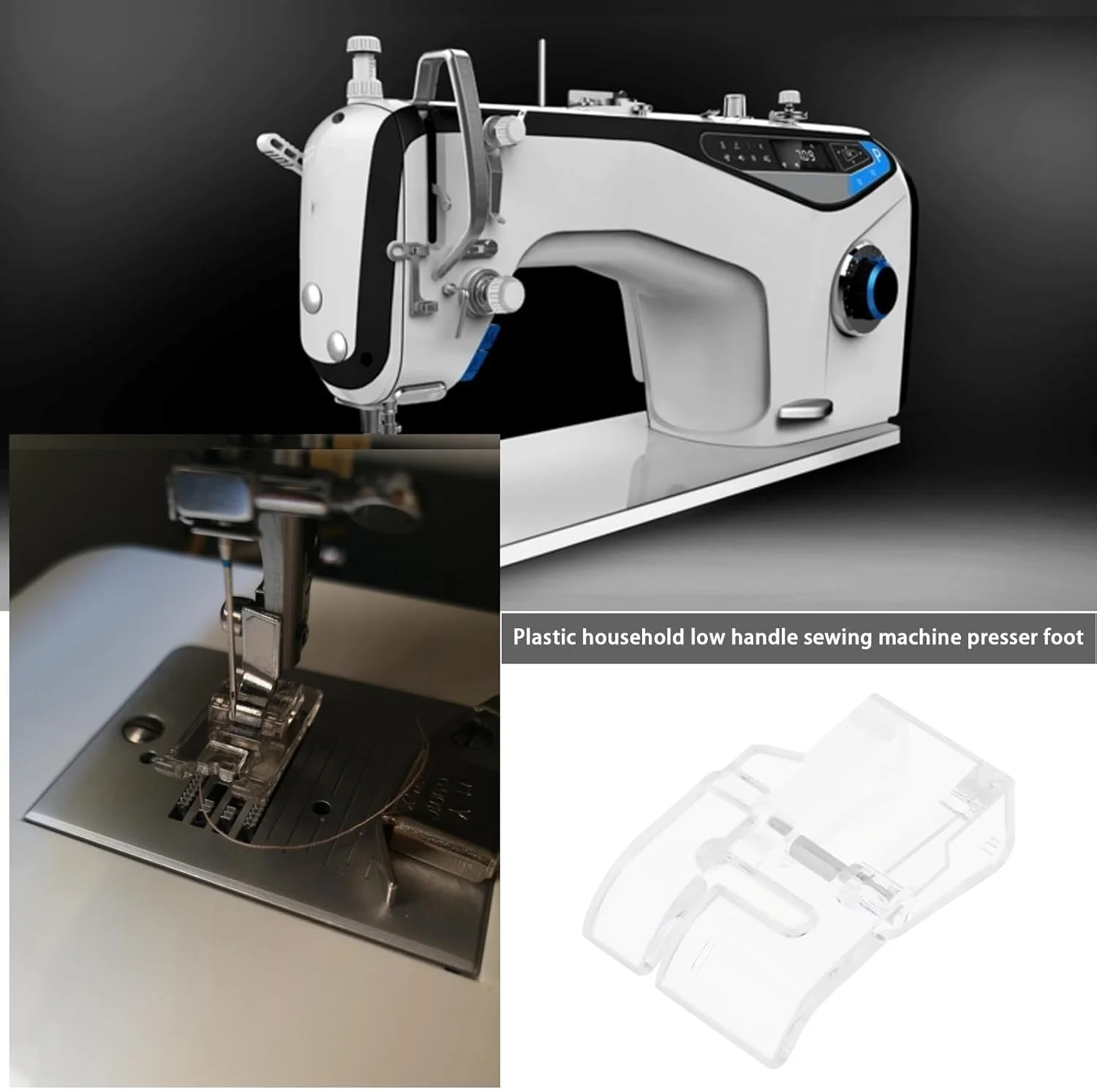 بسته 2 عددی پایه فشاری دکمه‌ای VGOL، پایه های فشاری شفاف اپلیکه، پایه فشاری چرخ خیاطی ساق کوتاه پلاستیکی سازگار با Singer، سازگار با Brother