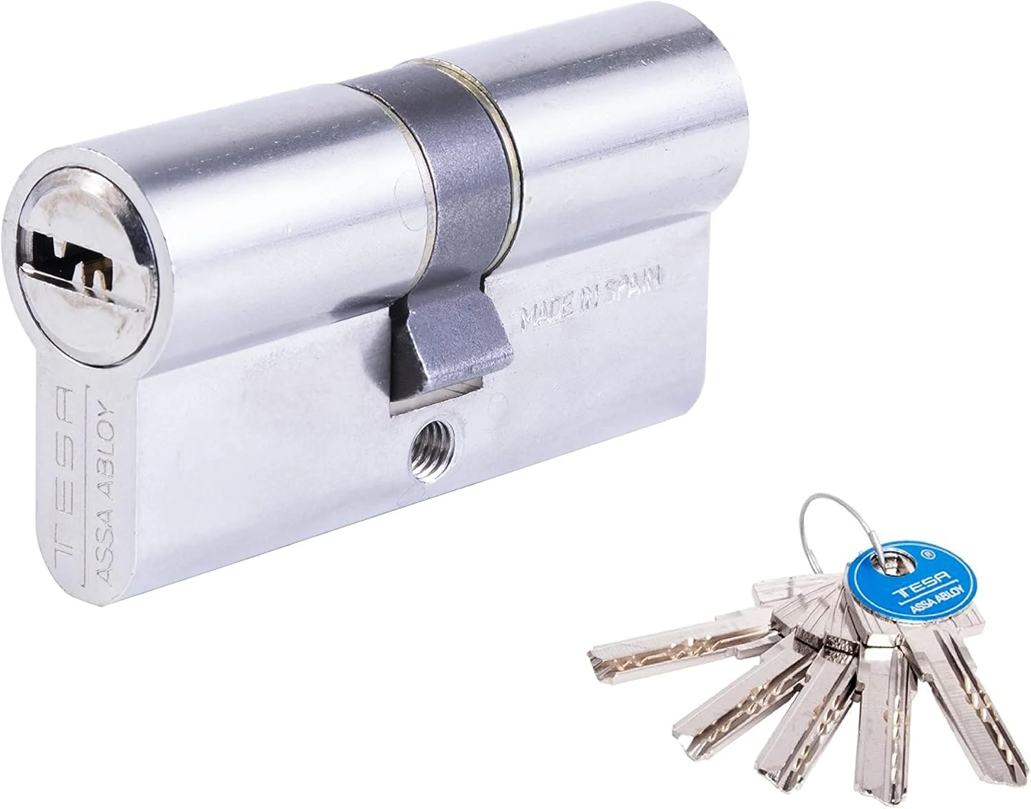 سیلندر امنیتی Tesa Assa Abloy T65D3535N، مدل T60 DS، کلاچ دوبل، زبانه بلند، آچار، نیکل، 35 x 35 میلی متر