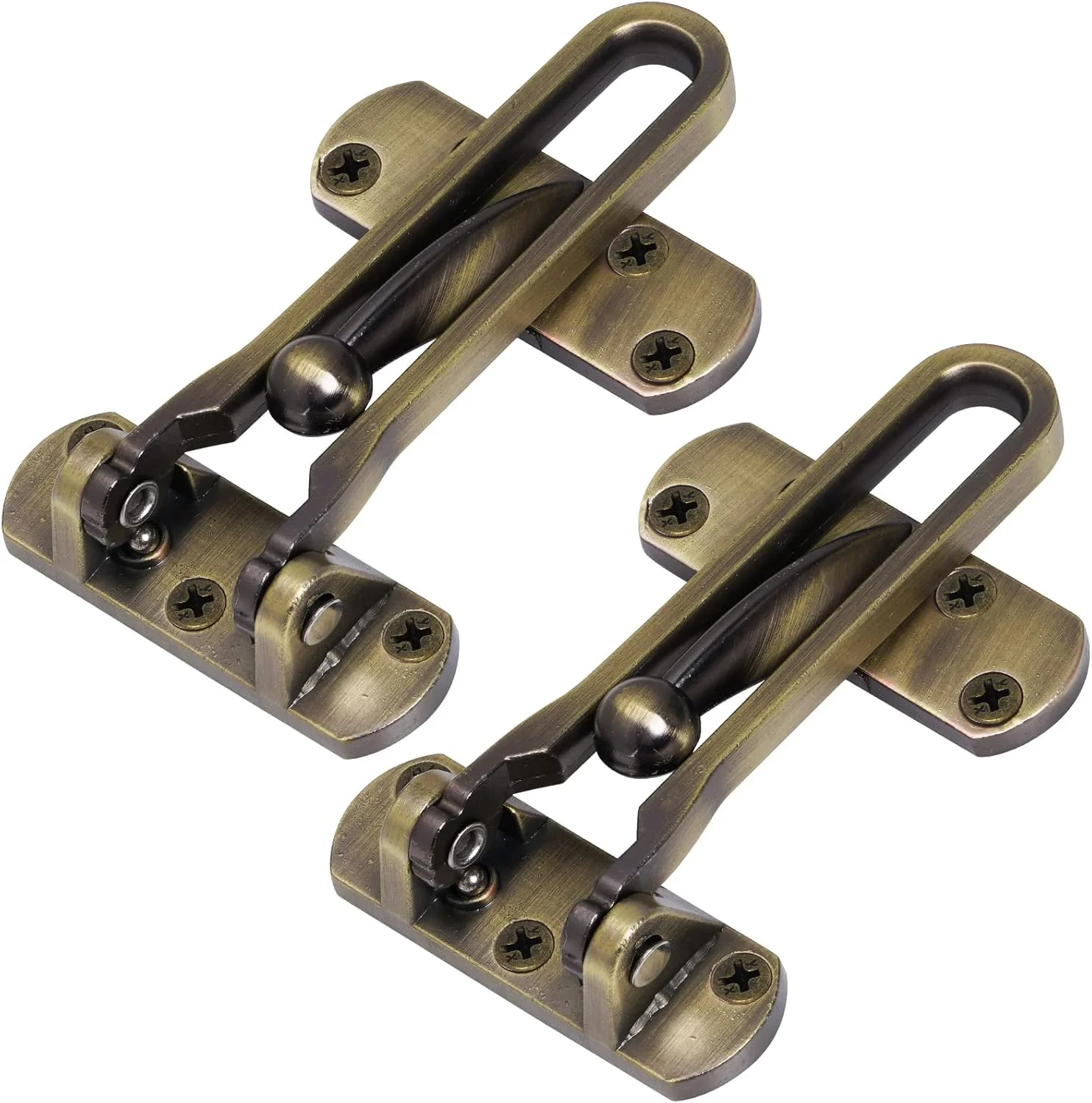 قفل درب ایمنی خانگی Topbuti، بسته 2 عددی قفل محافظ درب جلو برای کودکان، قفل تقویت کننده درب برای درهای چرخشی، قفل درب هتل، آلیاژ آلومینیوم ضخیم و جامد (برنج عتیقه)