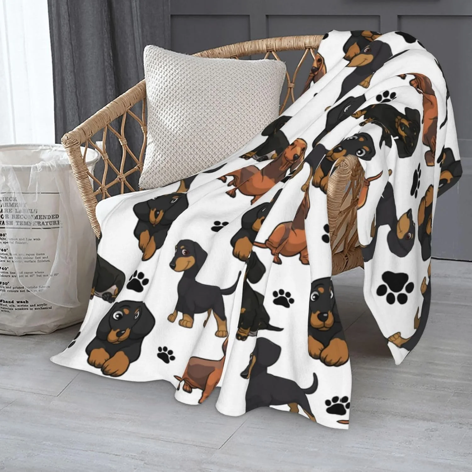 پتو نرم و لطیف Chickwin، ابعاد 120x150 سانتی متر، پتو پشمی فلانل، پتو طرح سگ داشهوند، پتو کرکی نرم و گرم مناسب برای مبل، کاناپه و تخت خواب