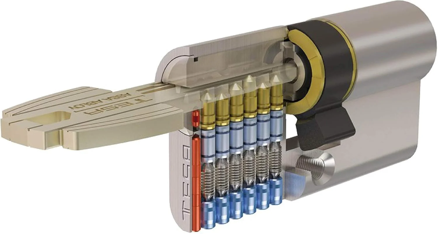 سیلندر امنیتی Tesa Assa Abloy T65D3535N، مدل T60 DS، کلاچ دوبل، زبانه بلند، آچار، نیکل، 35 x 35 میلی متر