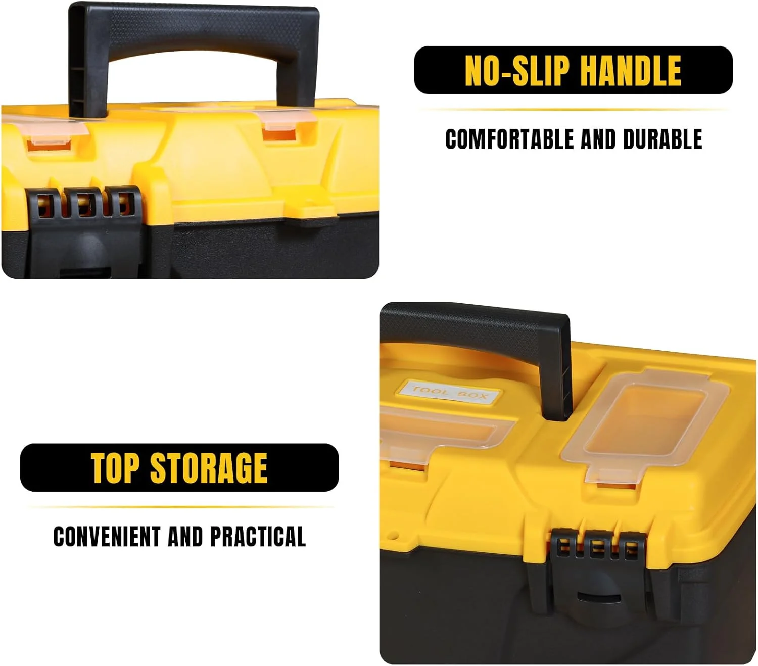 جعبه ابزار پلاستیکی تورین 15.5 اینچی با سینی جداشدنی، جعبه ابزار کوچک با جعبه پیچ، مشکی/زرد ATRJH-3015T