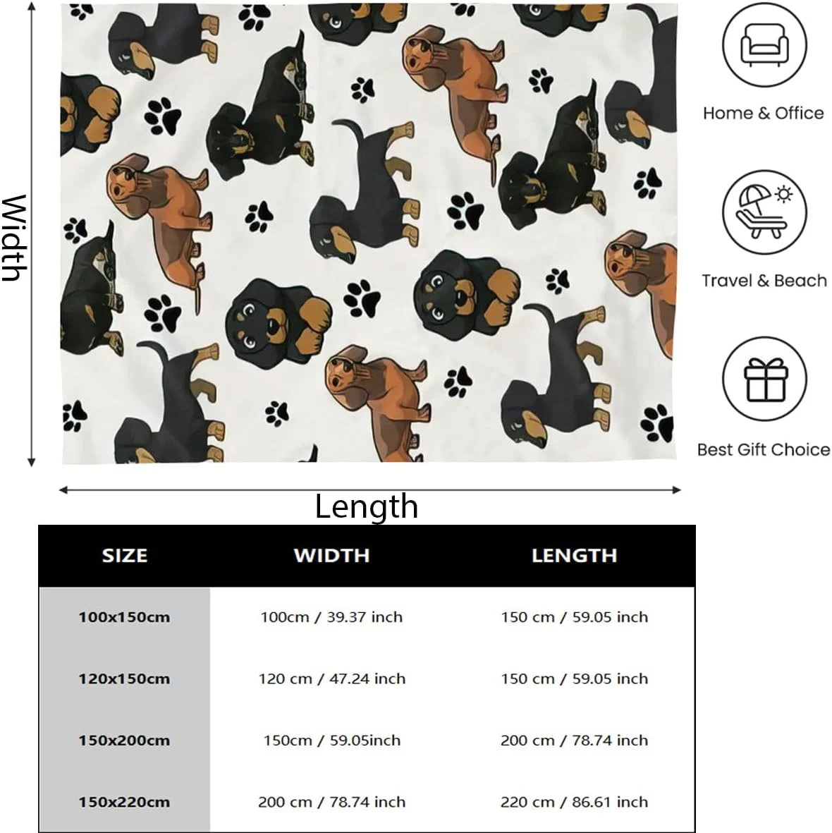 پتو نرم و لطیف Chickwin، ابعاد 120x150 سانتی متر، پتو پشمی فلانل، پتو طرح سگ داشهوند، پتو کرکی نرم و گرم مناسب برای مبل، کاناپه و تخت خواب