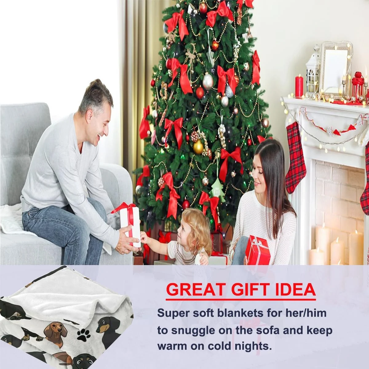 پتو نرم و لطیف Chickwin، ابعاد 120x150 سانتی متر، پتو پشمی فلانل، پتو طرح سگ داشهوند، پتو کرکی نرم و گرم مناسب برای مبل، کاناپه و تخت خواب