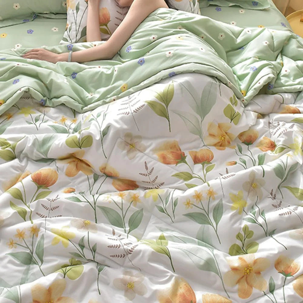 روتختی لحافی چیکوین، یک نفره، دو نفره، سایز کینگ، طرح چاپی گلدار ساده، لحاف میکروفایبر سبک وزن، پتوی مبل مراقبت آسان، مناسب تمام فصول (150x200cm، چمن باغ)