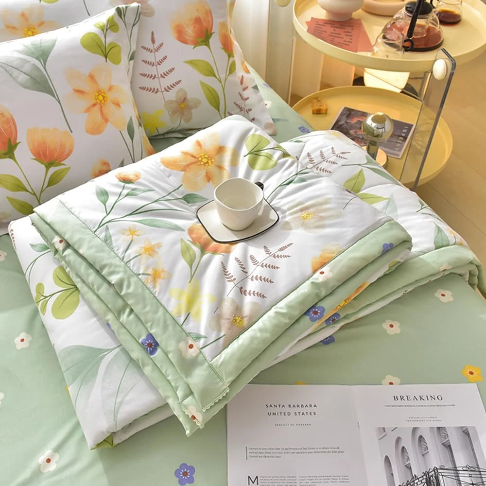 روتختی لحافی چیکوین، یک نفره، دو نفره، سایز کینگ، طرح چاپی گلدار ساده، لحاف میکروفایبر سبک وزن، پتوی مبل مراقبت آسان، مناسب تمام فصول (150x200cm، چمن باغ)