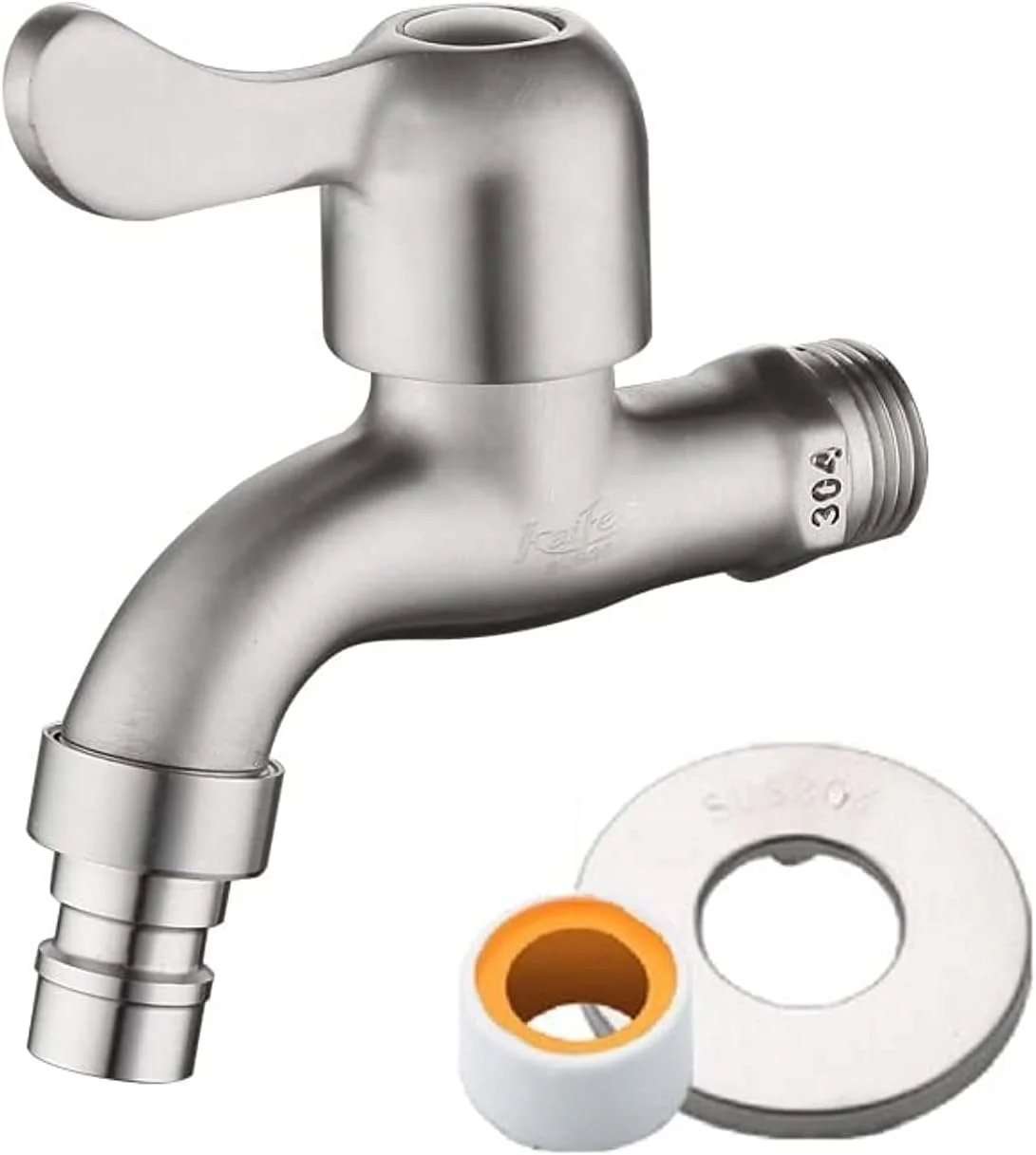 شیر ماشین لباسشویی استیل BEONE مناسب منزل، باغ، حمام، رختشورخانه، استخر، حوضچه شستشو، نصب دیواری اتصال G 1/2