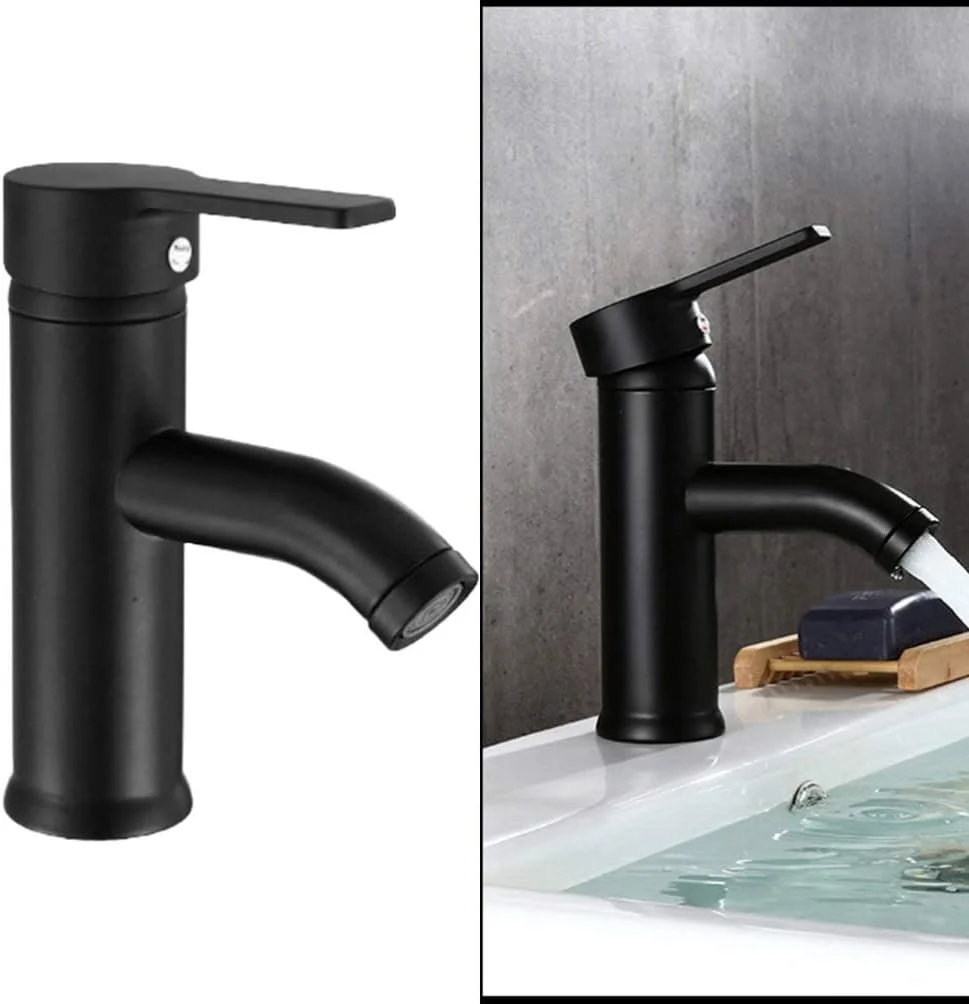 شیر آب مشکی ELECDON، شیر مخلوط کن استیل ضد زنگ برای حمام، لوازم جانبی حمام، شیر آب مشکی برای سینک آشپزخانه (مدل کوتاه) شیر آب مشکی ELECDON، شیر مخلوط کن استیل ضد زنگ برای حمام، لوازم جانبی حمام، شیر آب مشکی برای سینک آشپزخانه (مدل کوتاه)