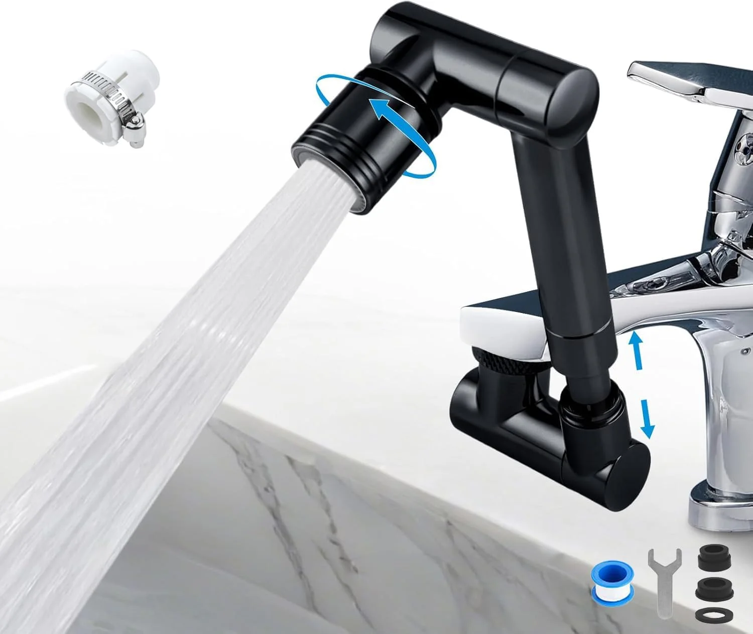 افزودنی شیر آب سینک با چرخش 1440 درجه برای کودکان، دارای 2 حالت اسپری، جایگزین سر شیر آشپزخانه و حمام، اتصال هوشمند شیر با فیلتر برای شستشوی صورت (مشکی مات)