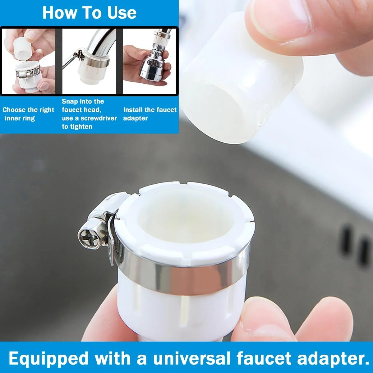 افزودنی شیر آب سینک با چرخش 1440 درجه برای کودکان، دارای 2 حالت اسپری، جایگزین سر شیر آشپزخانه و حمام، اتصال هوشمند شیر با فیلتر برای شستشوی صورت (مشکی مات)