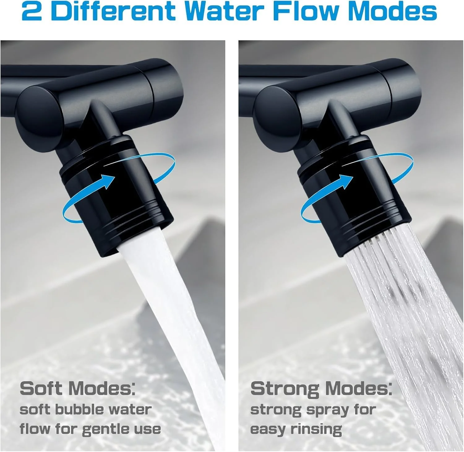 افزودنی شیر آب سینک با چرخش 1440 درجه برای کودکان، دارای 2 حالت اسپری، جایگزین سر شیر آشپزخانه و حمام، اتصال هوشمند شیر با فیلتر برای شستشوی صورت (مشکی مات)