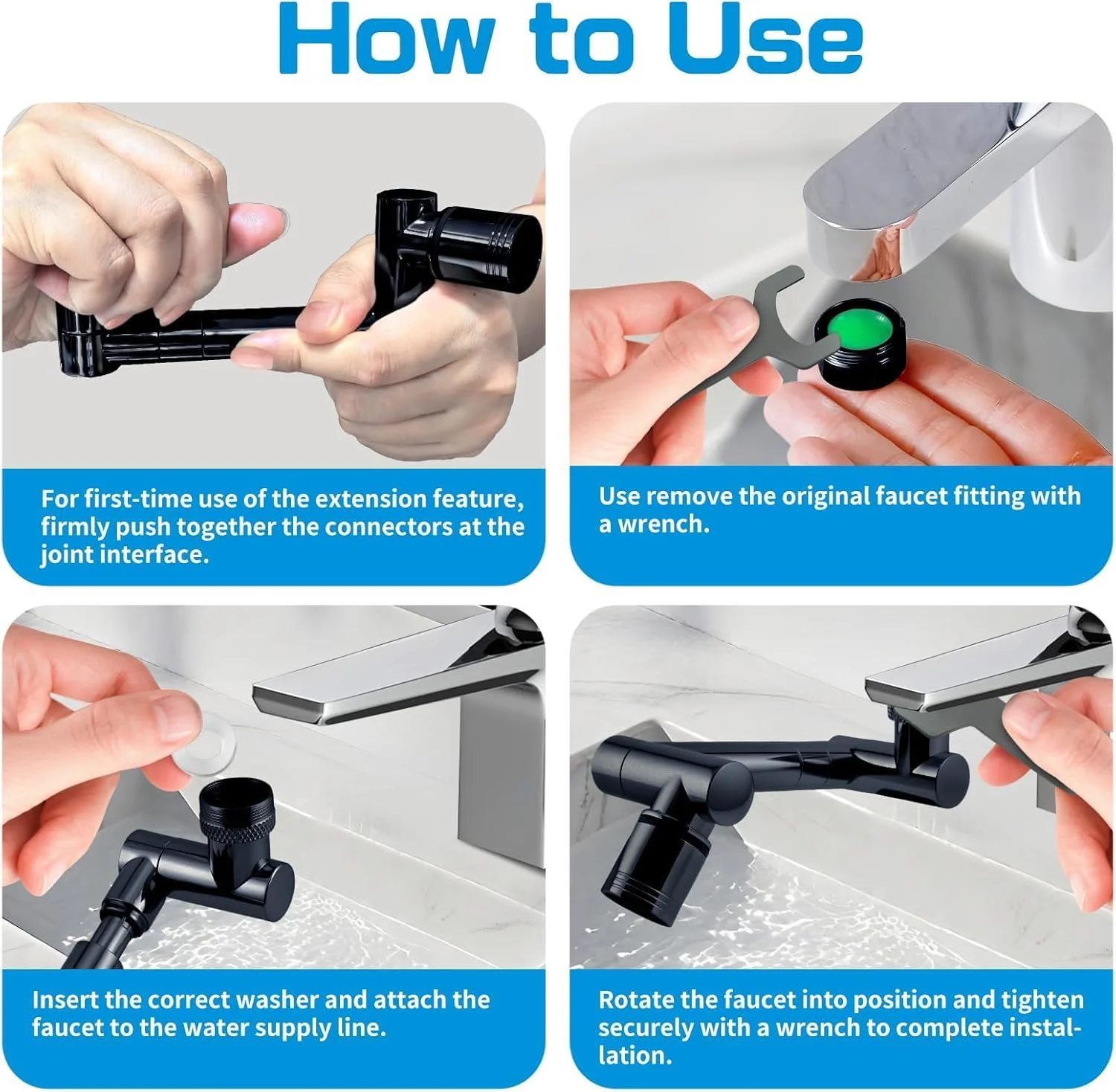 افزودنی شیر آب سینک با چرخش 1440 درجه برای کودکان، دارای 2 حالت اسپری، جایگزین سر شیر آشپزخانه و حمام، اتصال هوشمند شیر با فیلتر برای شستشوی صورت (مشکی مات)