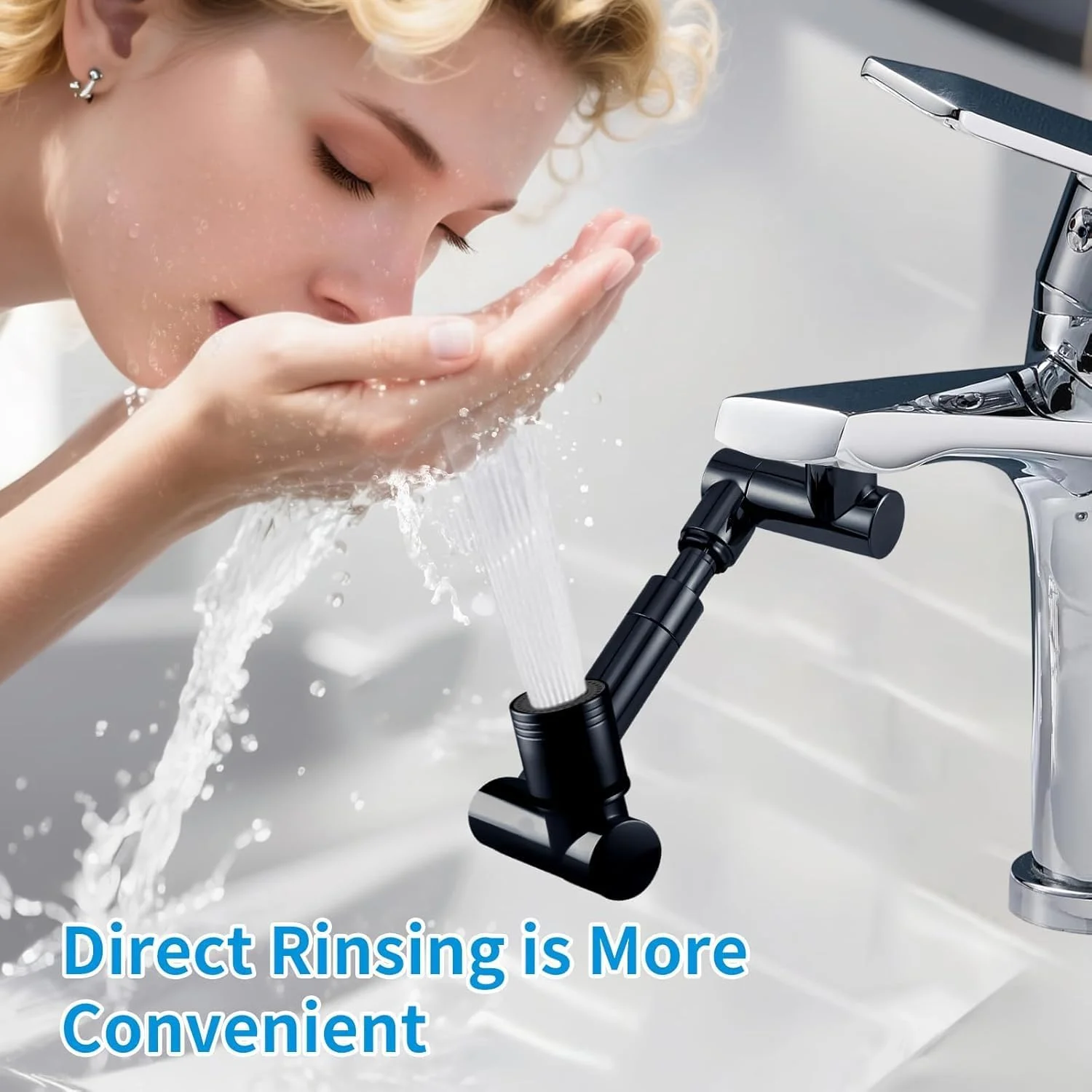 افزودنی شیر آب سینک با چرخش 1440 درجه برای کودکان، دارای 2 حالت اسپری، جایگزین سر شیر آشپزخانه و حمام، اتصال هوشمند شیر با فیلتر برای شستشوی صورت (مشکی مات)